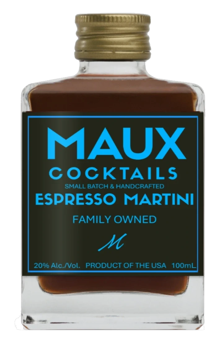 Maux Cocktails Espresso Martini in a custom labeled 100mL bottle