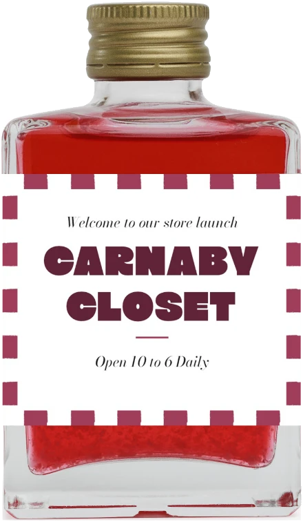 Carnaby Closet store launch label on a Maux Cosmopolitan