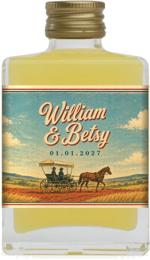 Custom wedding label on a Maux Limoncello bottle